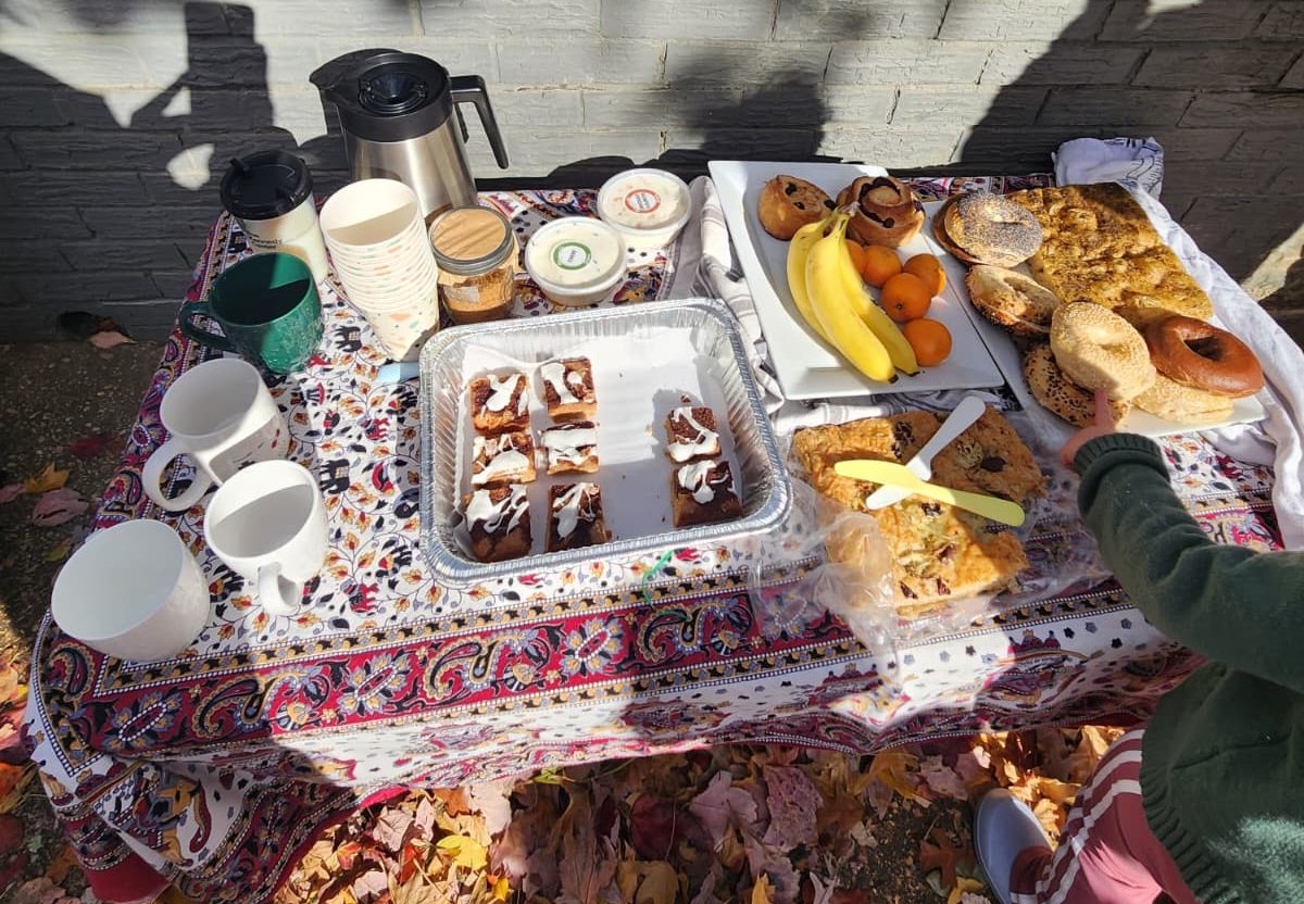 Coffee and snacks laid out after a Sunday cleanup
